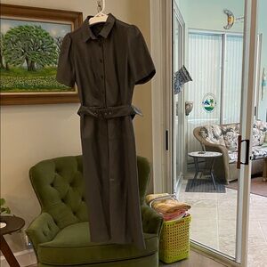 Ann Taylor Charcoal LEATHER Midi Dress